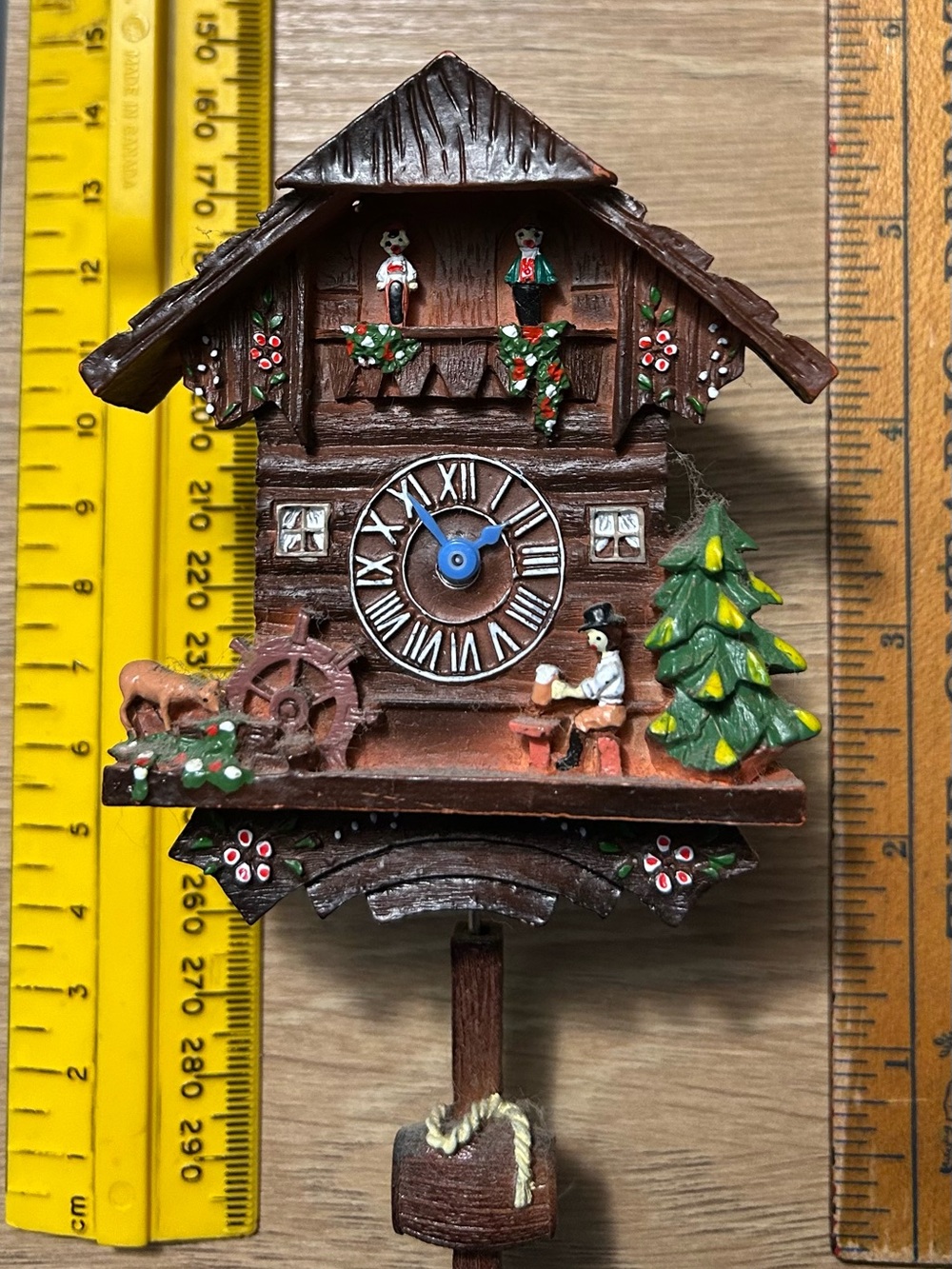 Rustic Brown and Green Cuckoo Mini Clock Magnet